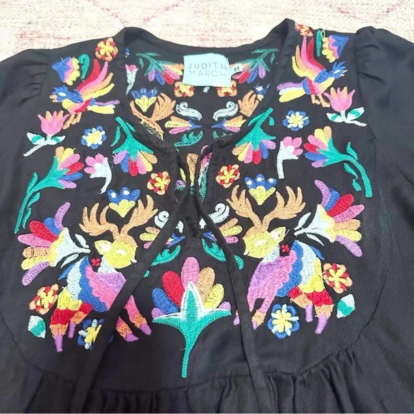 Womens Judith March Embroidered Mini Dress Long Sleeve Black M - Picture 11 of 14